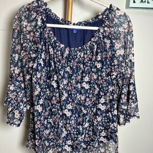 Apt. 9 Blue 3/4 Sleeve Ruffled Blouse